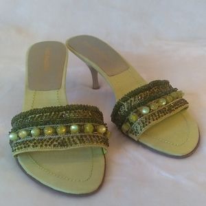 Lime Green Silk Beaded Designer Mules Size 7
